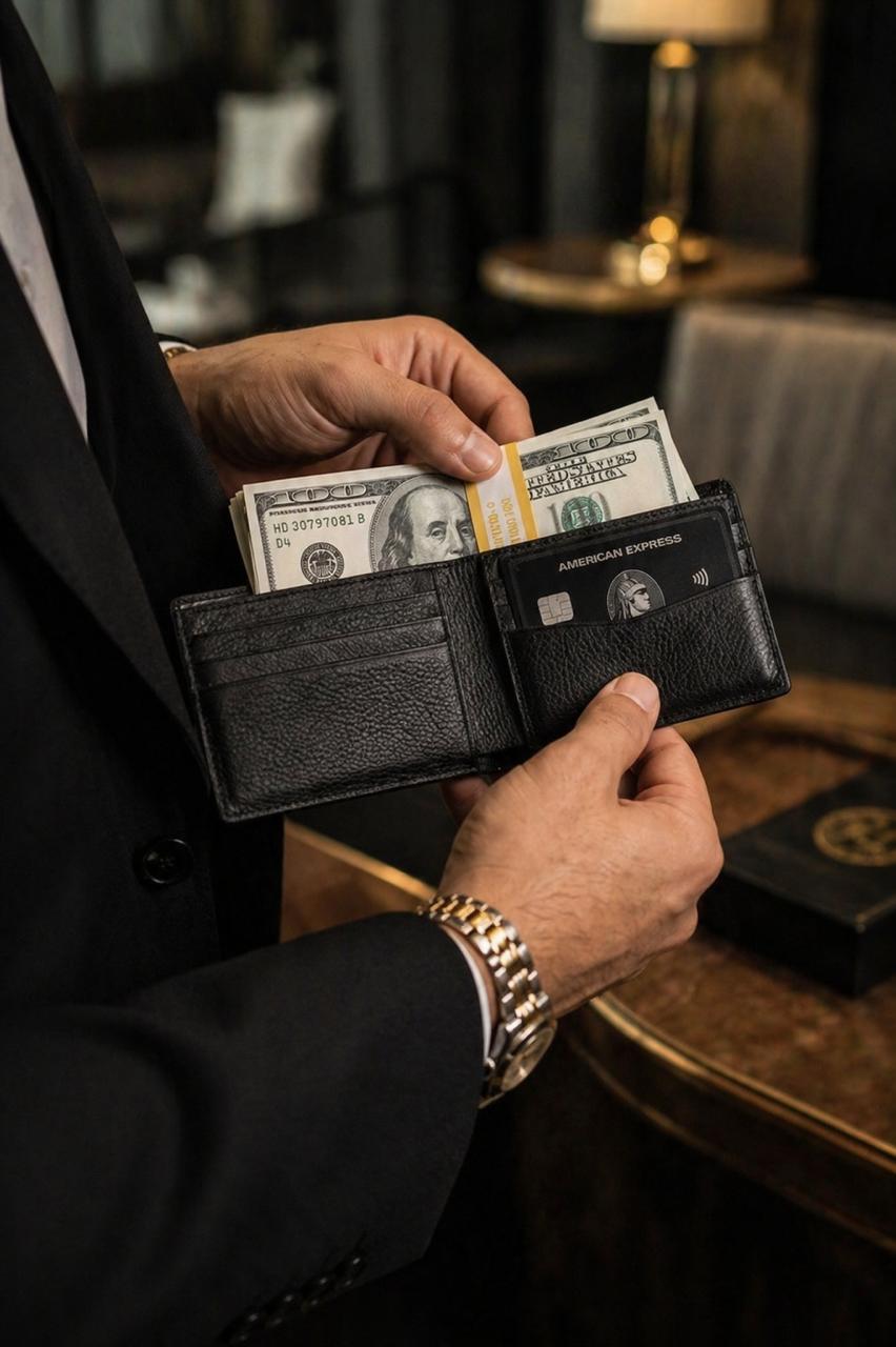Carte AMEX Black avec 50 billets de 100 dollars