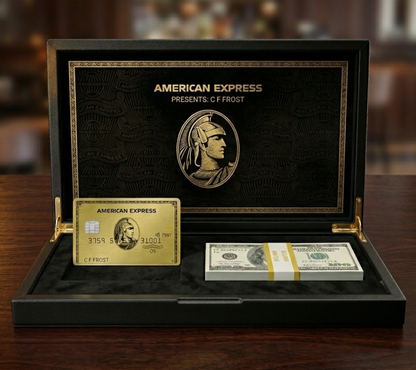 Carte AMEX Gold avec 50 billets de 100 dollars