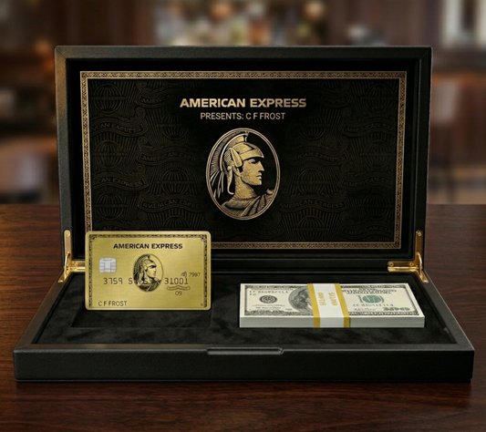 Carte AMEX Gold avec 50 billets de 100 dollars