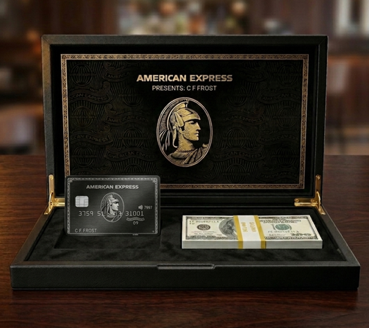 Carte AMEX Black avec 50 billets de 100 dollars