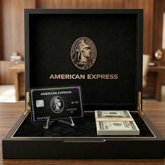 Carte AMEX Black avec 50 billets de 100 dollars