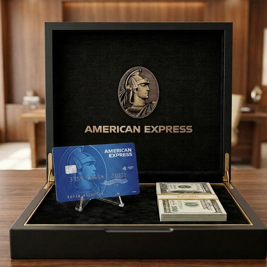 Carte AMEX BLUE avec 50 billets de 100 dollars