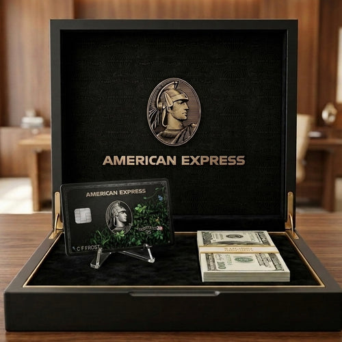 Carte AMEX BLACK FLOWER avec 50 billets de 100 dollars