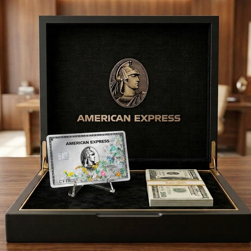 carte AMEX PLATINUM FLOWE avec 50 billets de 100 dollars
