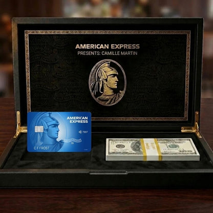 Carte AMEX BLUE avec 50 billets de 100 dollars