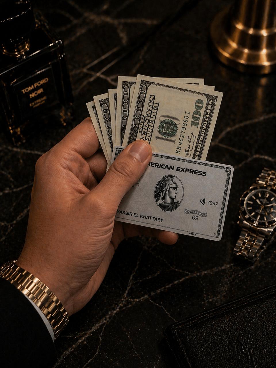 Carte AMEX Platinum avec 50 billets de 100 dollars