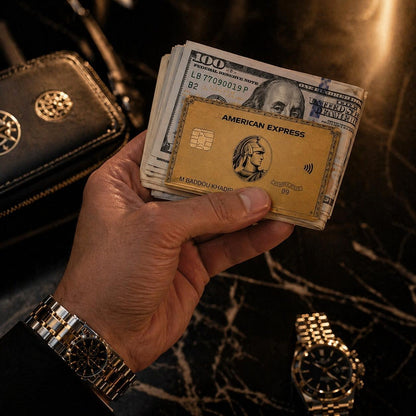 Carte AMEX Gold avec 50 billets de 100 dollars