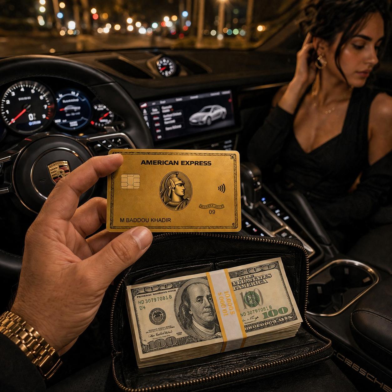 Carte AMEX Gold avec 50 billets de 100 dollars